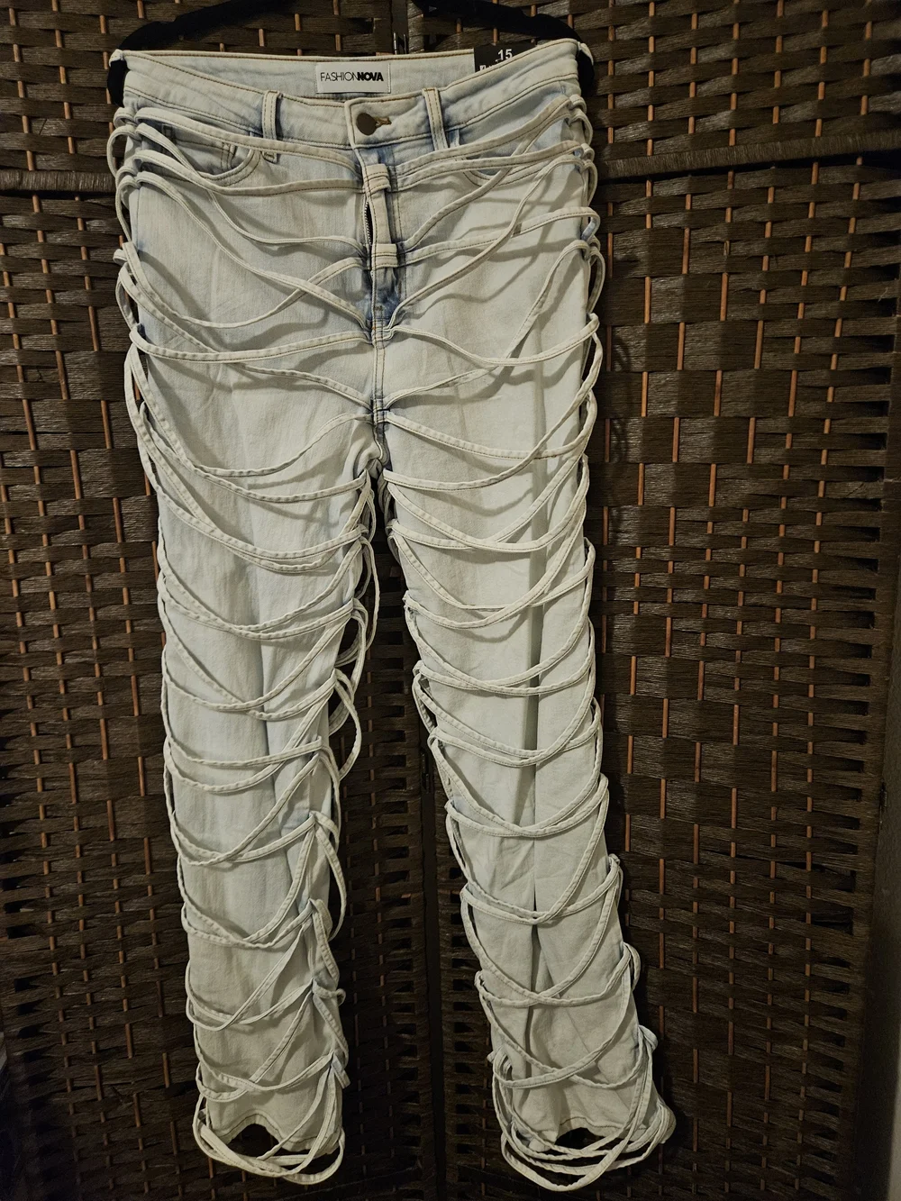 Fashion Nova Light Blue Distressed Lace-Up Wide Leg Jeans